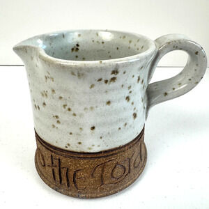 Small Handmade Studio Pottery Pitcher Speckled Glaze with Prayer in "Okon" Style